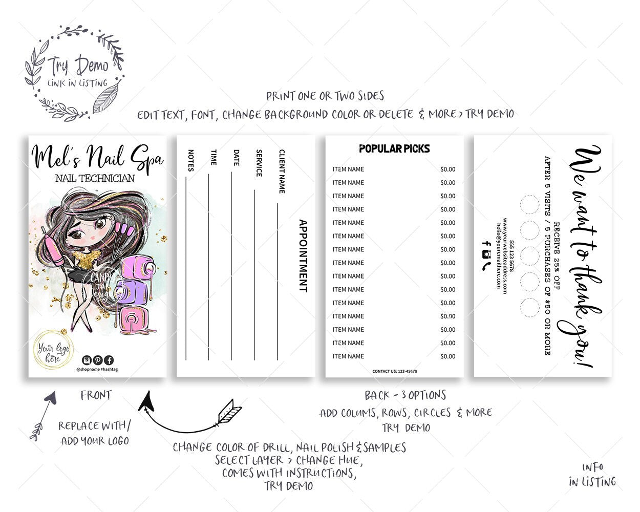 Nail Artist Business Card Set, Nail Technician - Candy Jar Studios