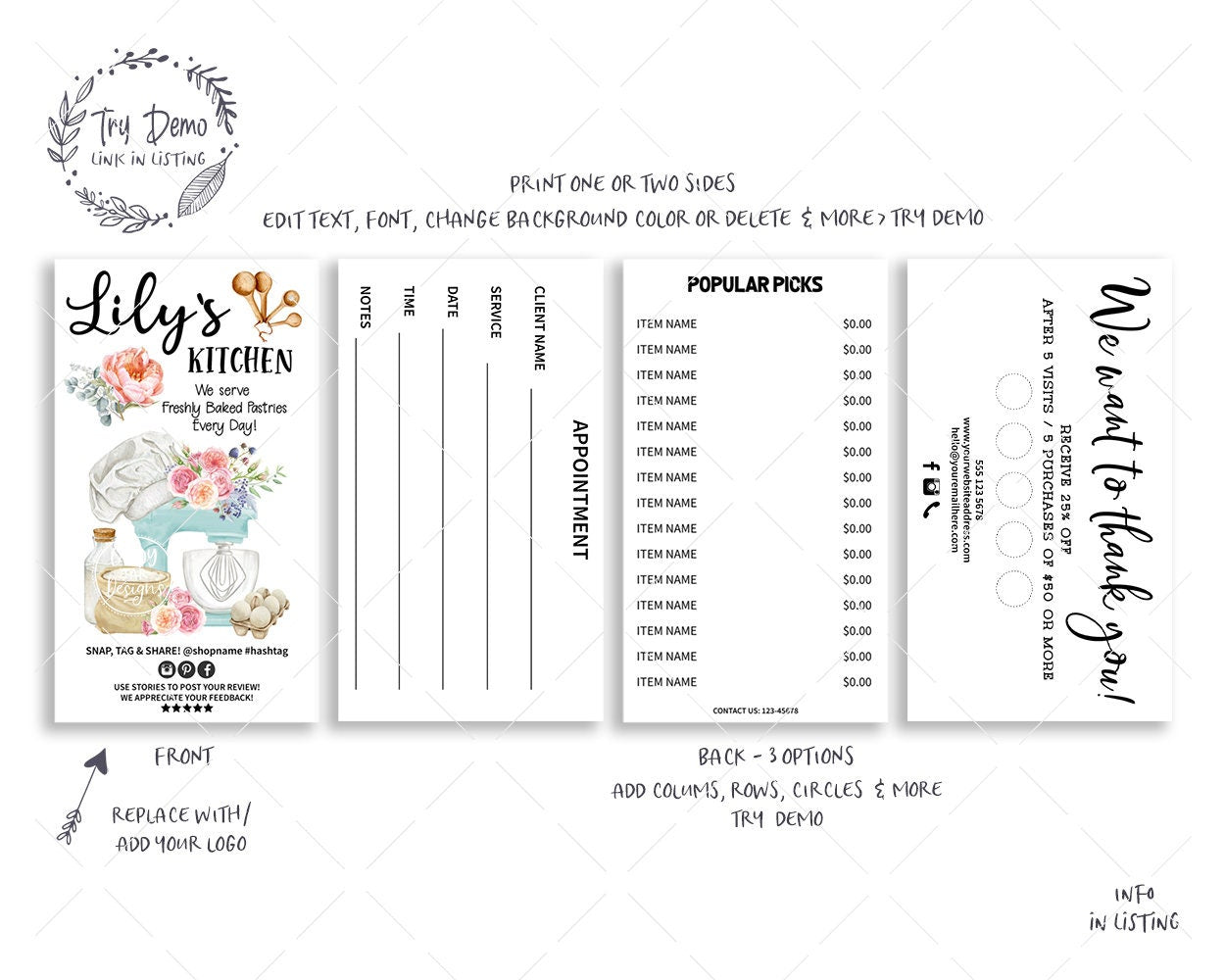 Bakery Business Card Set, Teal Kitchen Mixer, Flowers - Candy Jar Studios