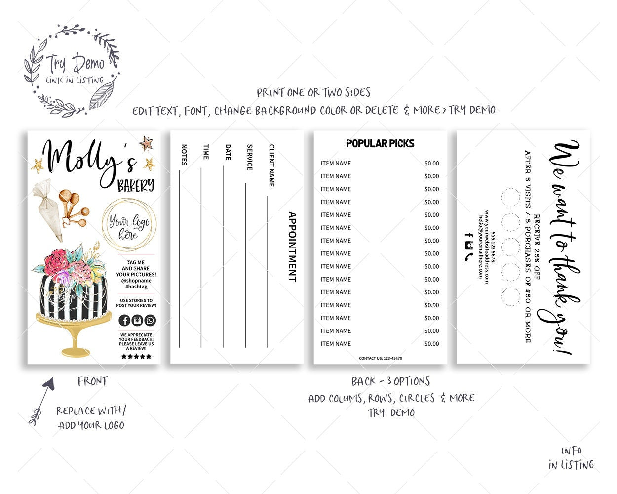 Cake Bakery Business Card Set, Pastry Baking, Wedding Cake