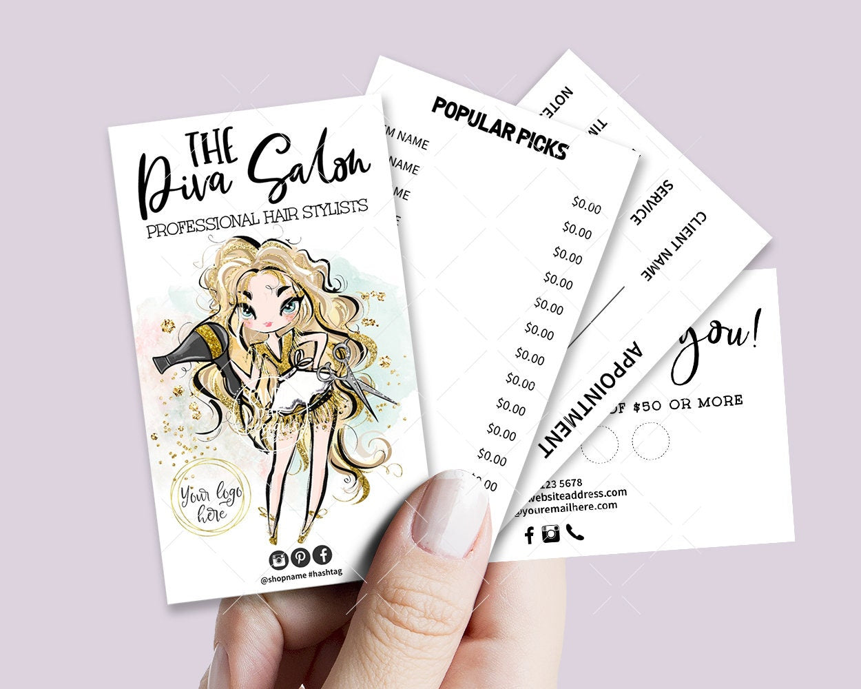Hair Salon Diva Business Card Set