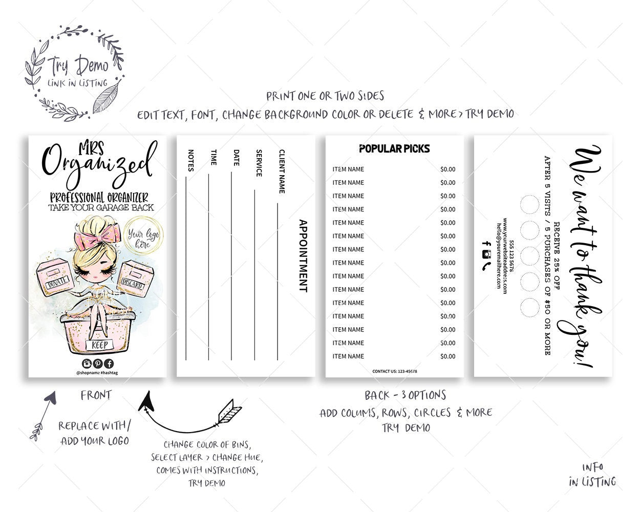 Professional Organizer Business Card Set - Candy Jar Studios