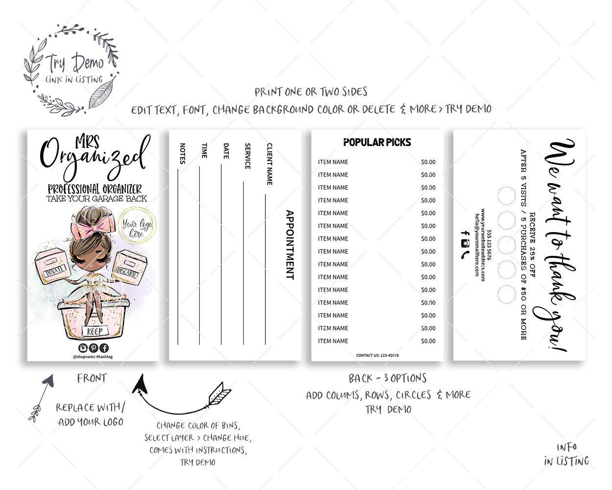 Professional Organizer Business Card Set - Candy Jar Studios