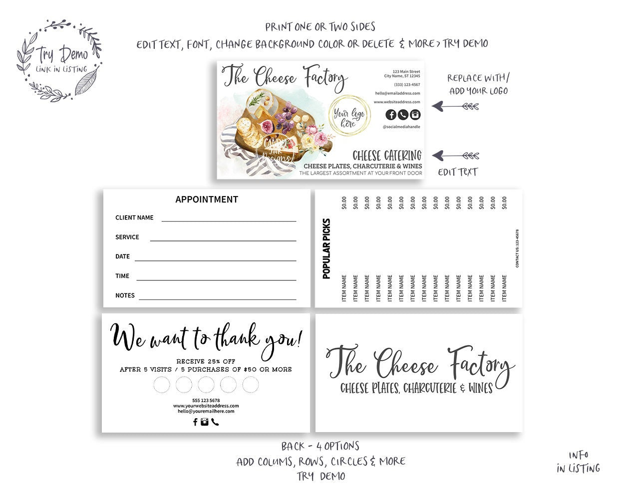 Cheese Board Business Card Set, Cheese Shop - Candy Jar Studios