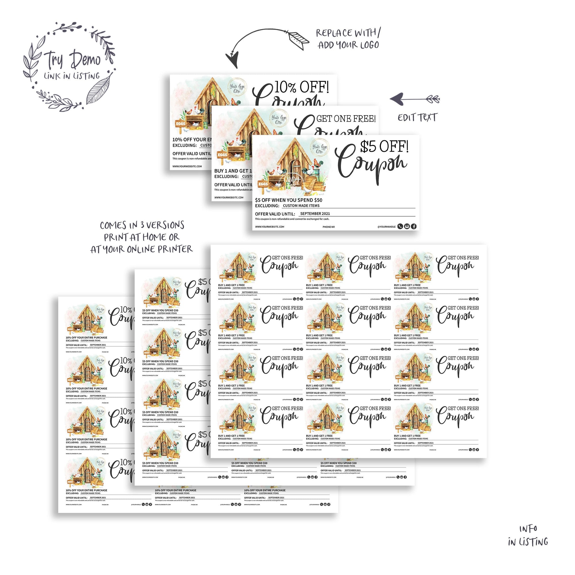 Chicken Farm Coupons, Egg Hatchery Gift Cards - Candy Jar Studios