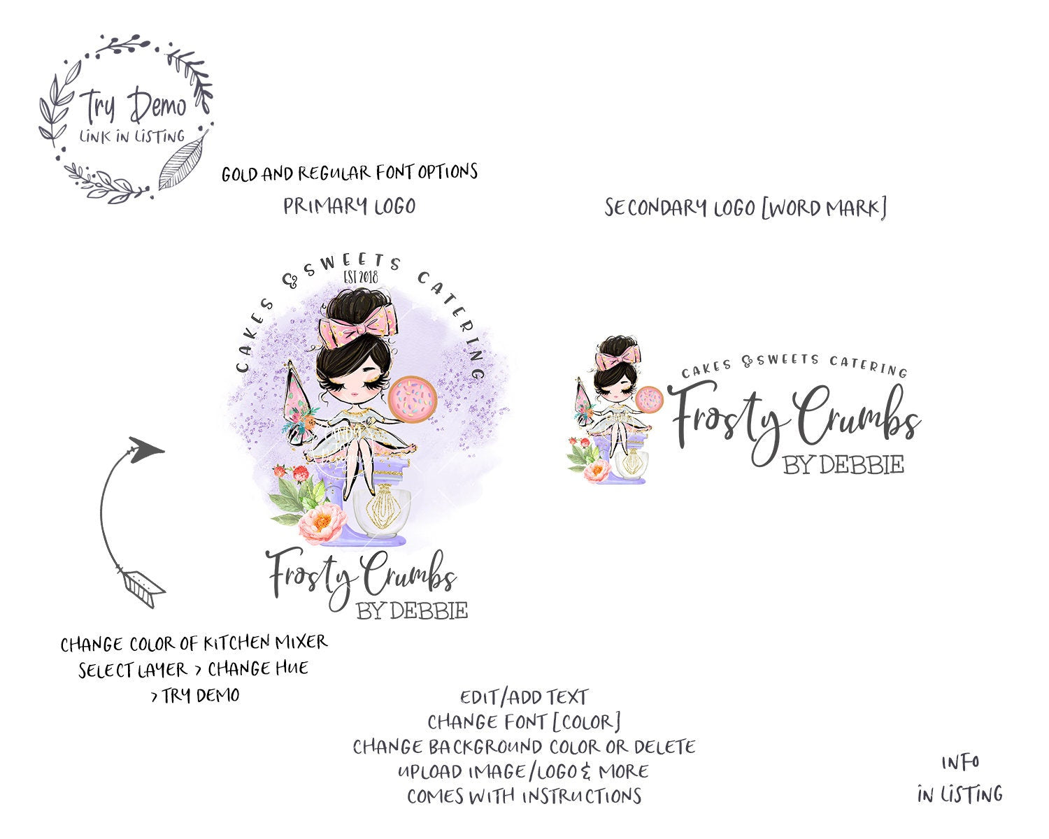 Cookie Bakery Logo, Cookie Catering, Black Hair, Fair Skin - Candy Jar Studios