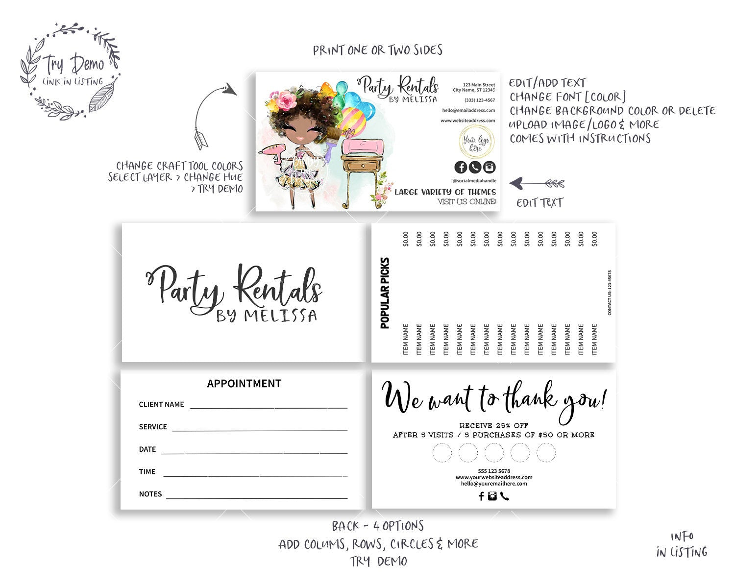 Party Rentals Business Card Set, Crafter