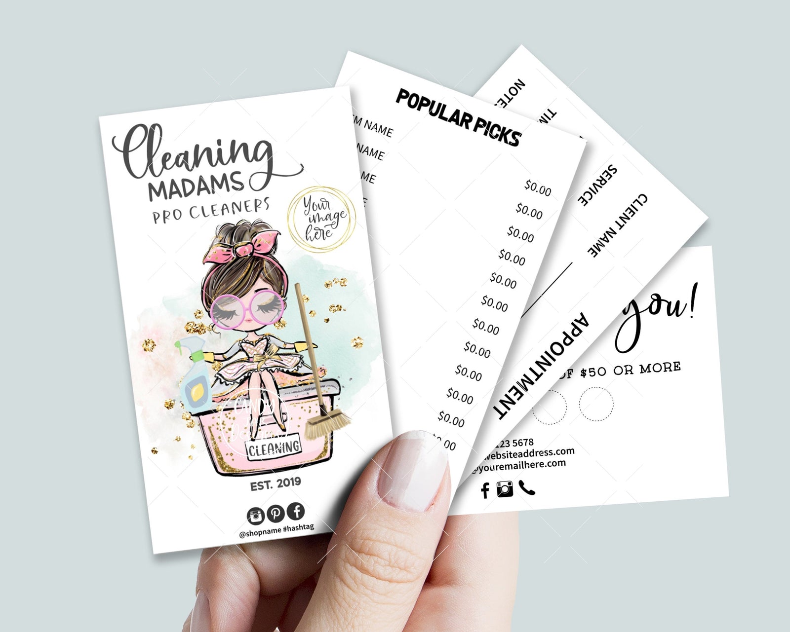 Cleaning Lady Business Card, Cleaning Business Mini Menu Card