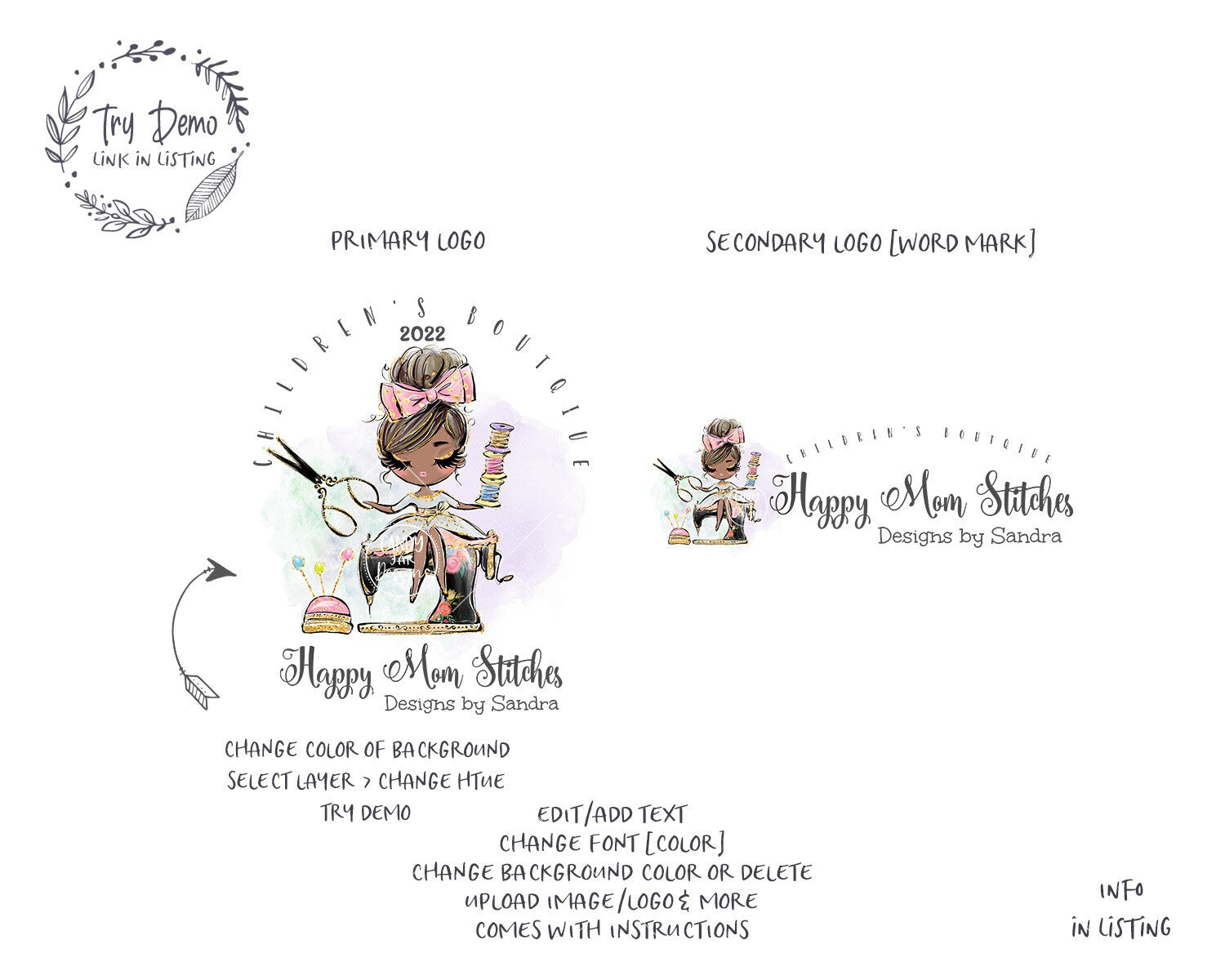 Sewing Machine Logo, Seamstress Girl - Candy Jar Studios