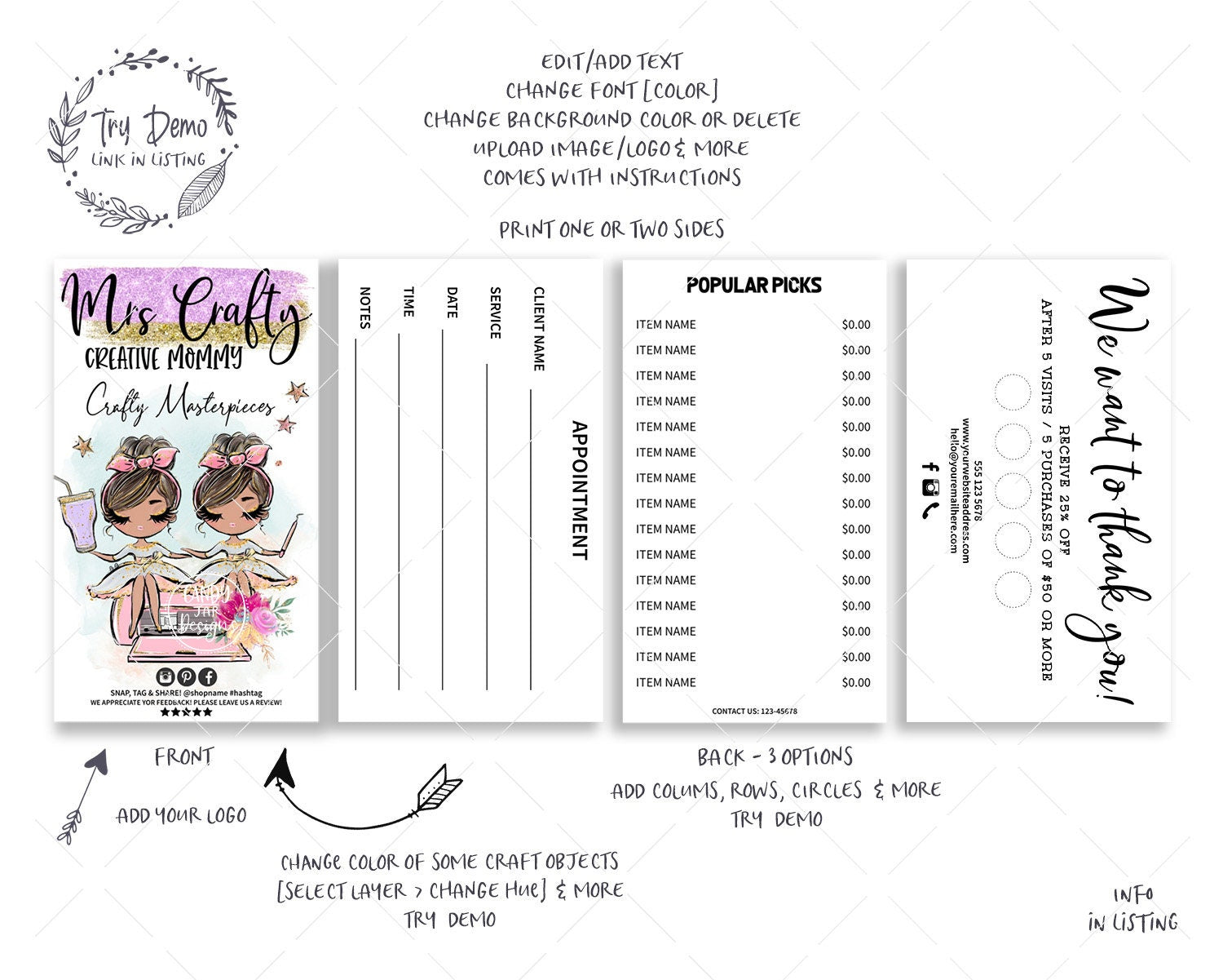 Handcrafter Sisters Business Card Set - Candy Jar Studios