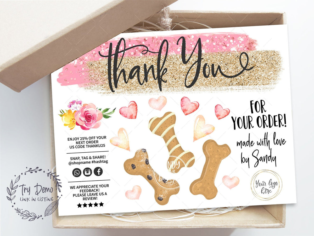 Dog Bakery Insert Card, Pet Cookie Thank You Card, Bones