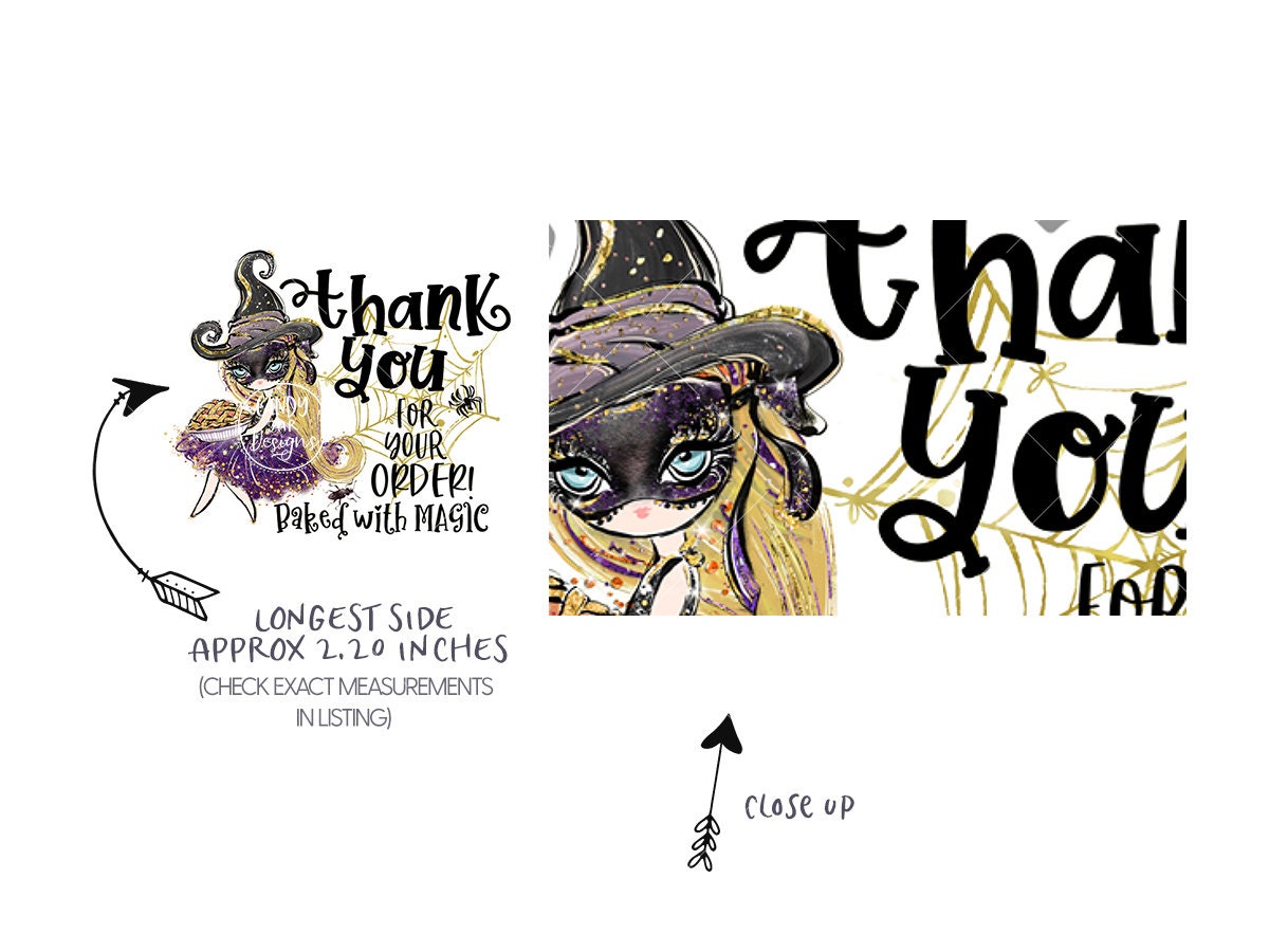 Halloween Witch Thank You Sticker, Pie Baking, Blond Hair, Fair Skin - Candy Jar Studios