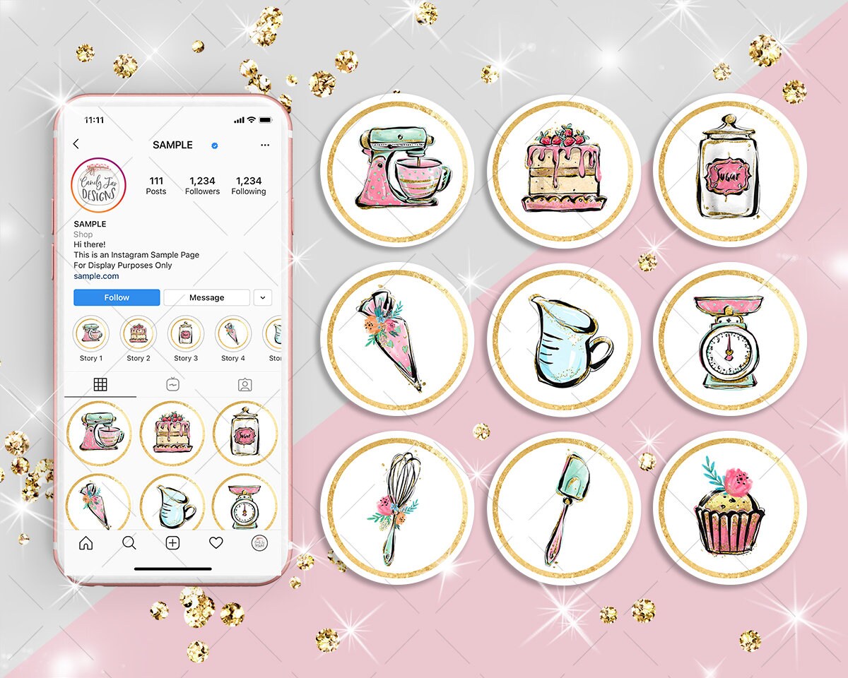 DIY Instagram Baking Highlight Covers, Instagram Baking Stories, IG Text Covers, Diamonds, Sparkle, Editable, CJ128-01v1-IGM - Candy Jar Studios