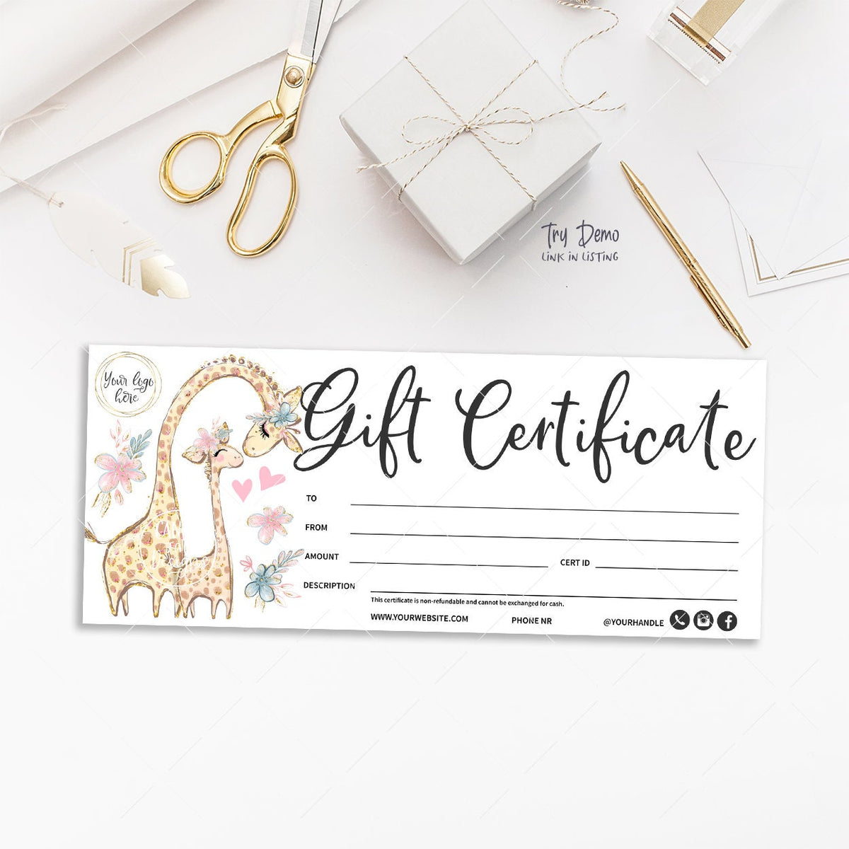 Kids Boutique Gift Certificate, Baby Gift Certificate, Giraffe Mom &amp; Baby