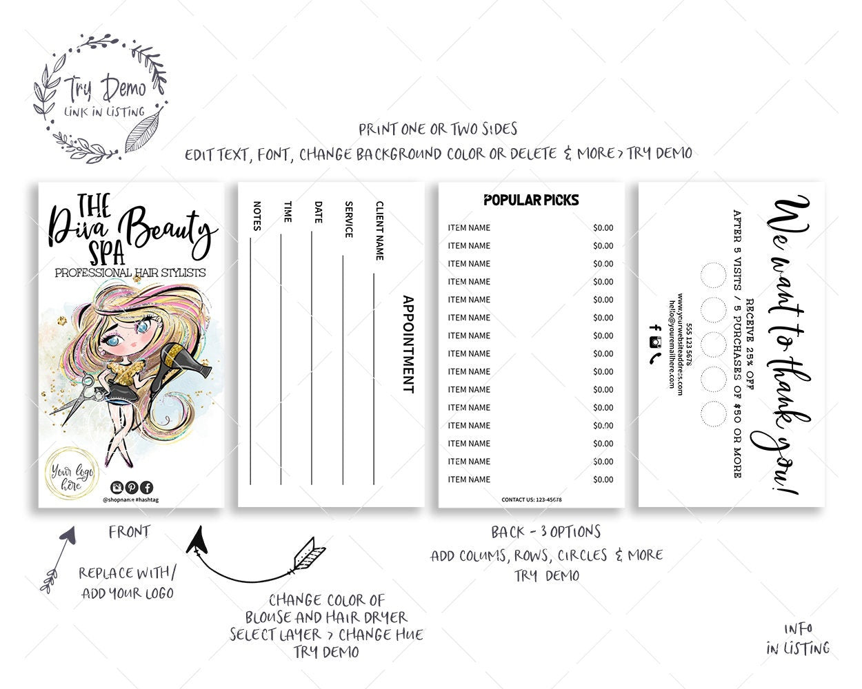 Hair Salon Diva Business Card Set