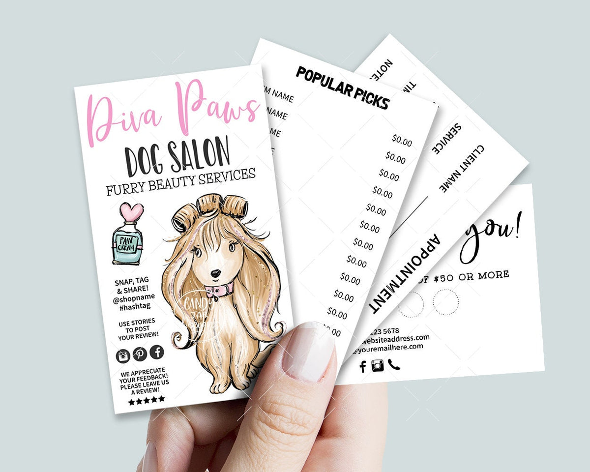 Dog Salon Business Card, Pet Groomer Mini Service Menu Card