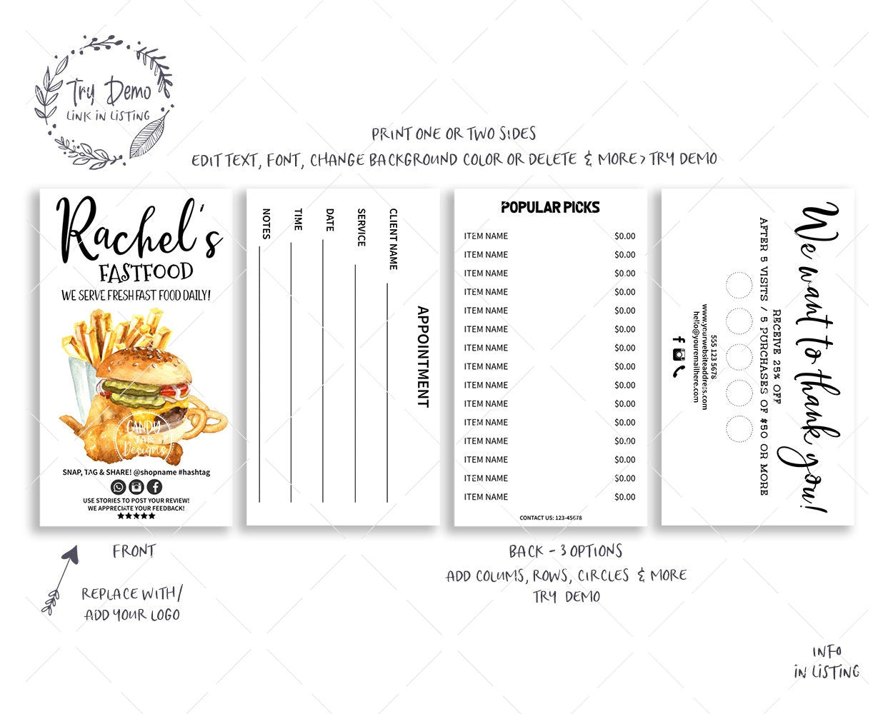 Fast Food Business Card Set, Junk Food