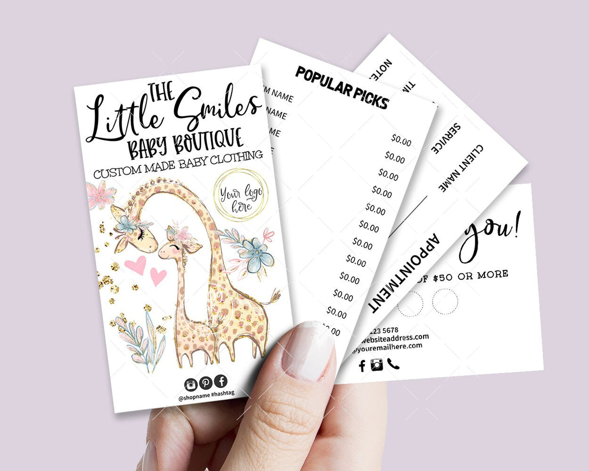 Kids Boutique Business Card Set, Giraffe Mom &amp; Baby