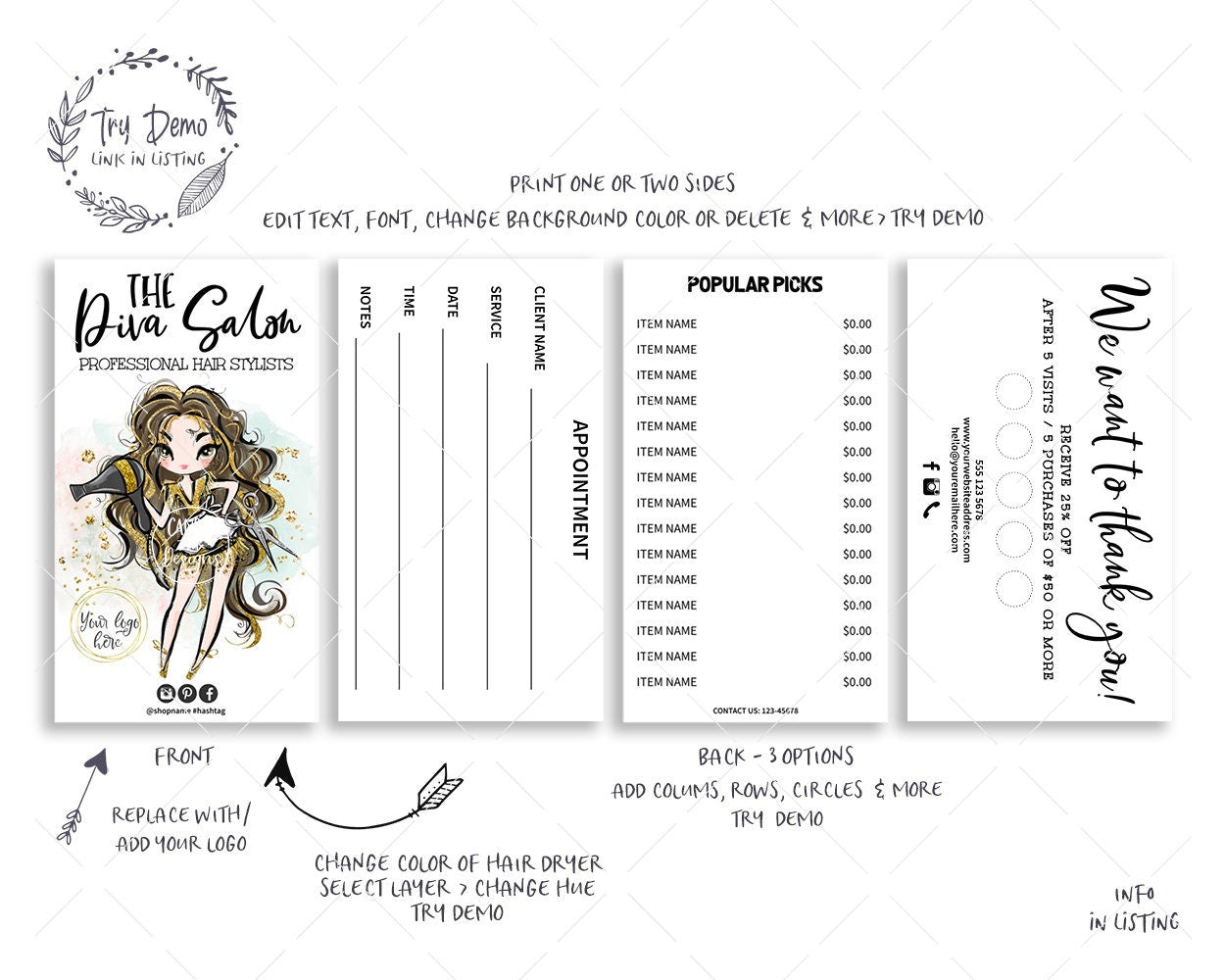 Hair Salon Diva Business Card Set