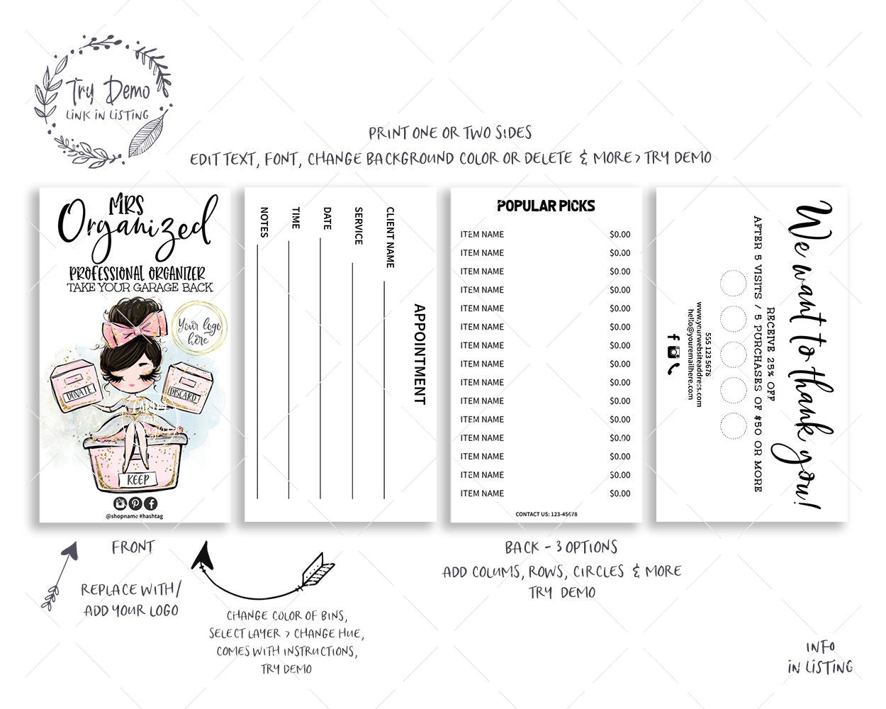 Professional Organizer Business Card Set