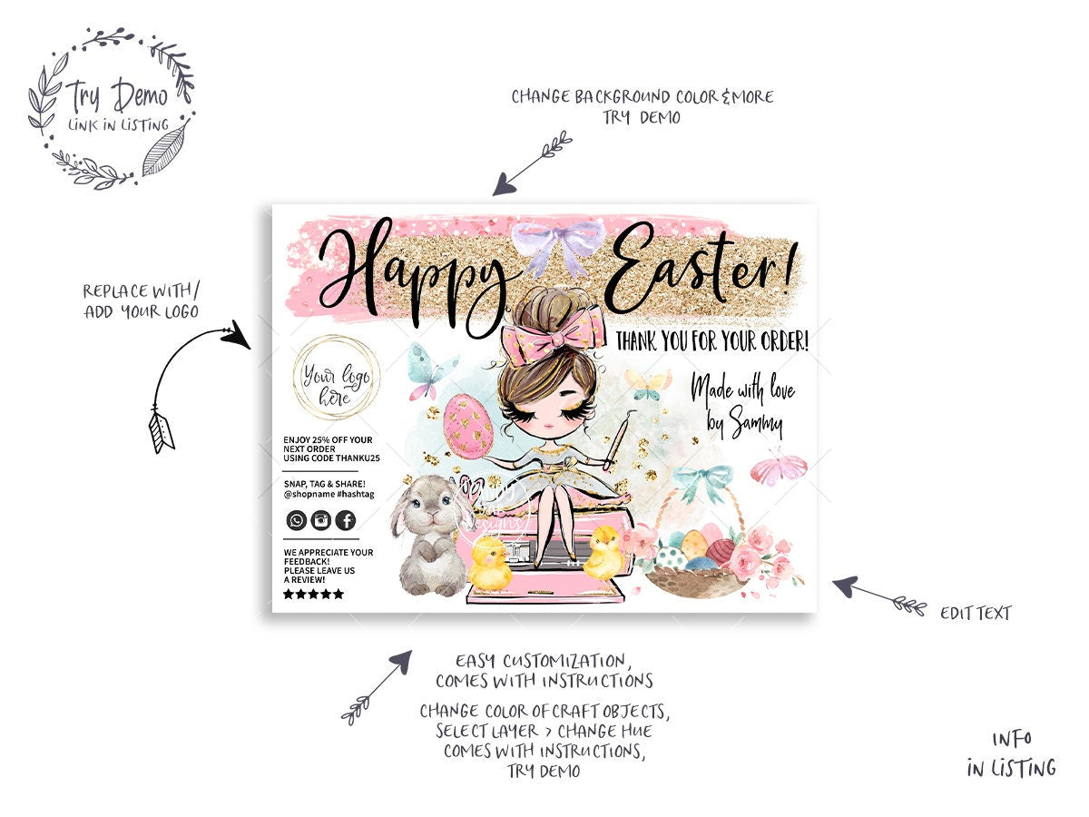 Handcrafter Easter Thank You Insert Card, Craft Girl, Brown Hair, Fair Skin - Candy Jar Studios