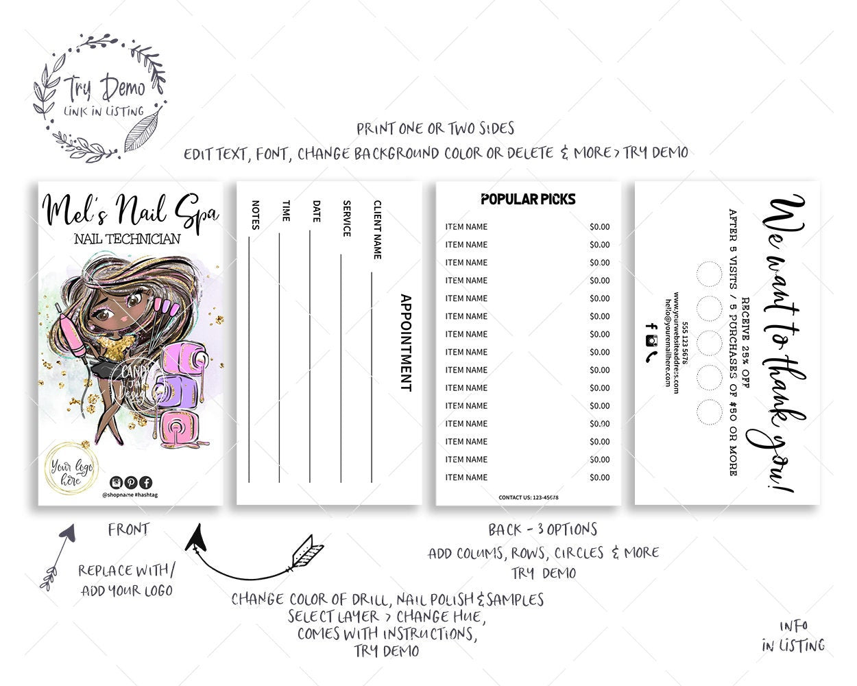 Nail Artist Business Card Set, Nail Technician