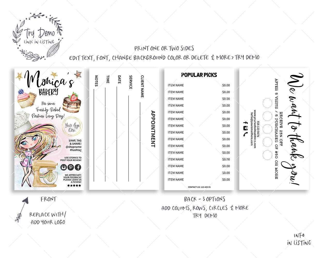 Bakery Business Card Set, Pastry Chef, Blond Hair, Fair Skin - Candy Jar Studios