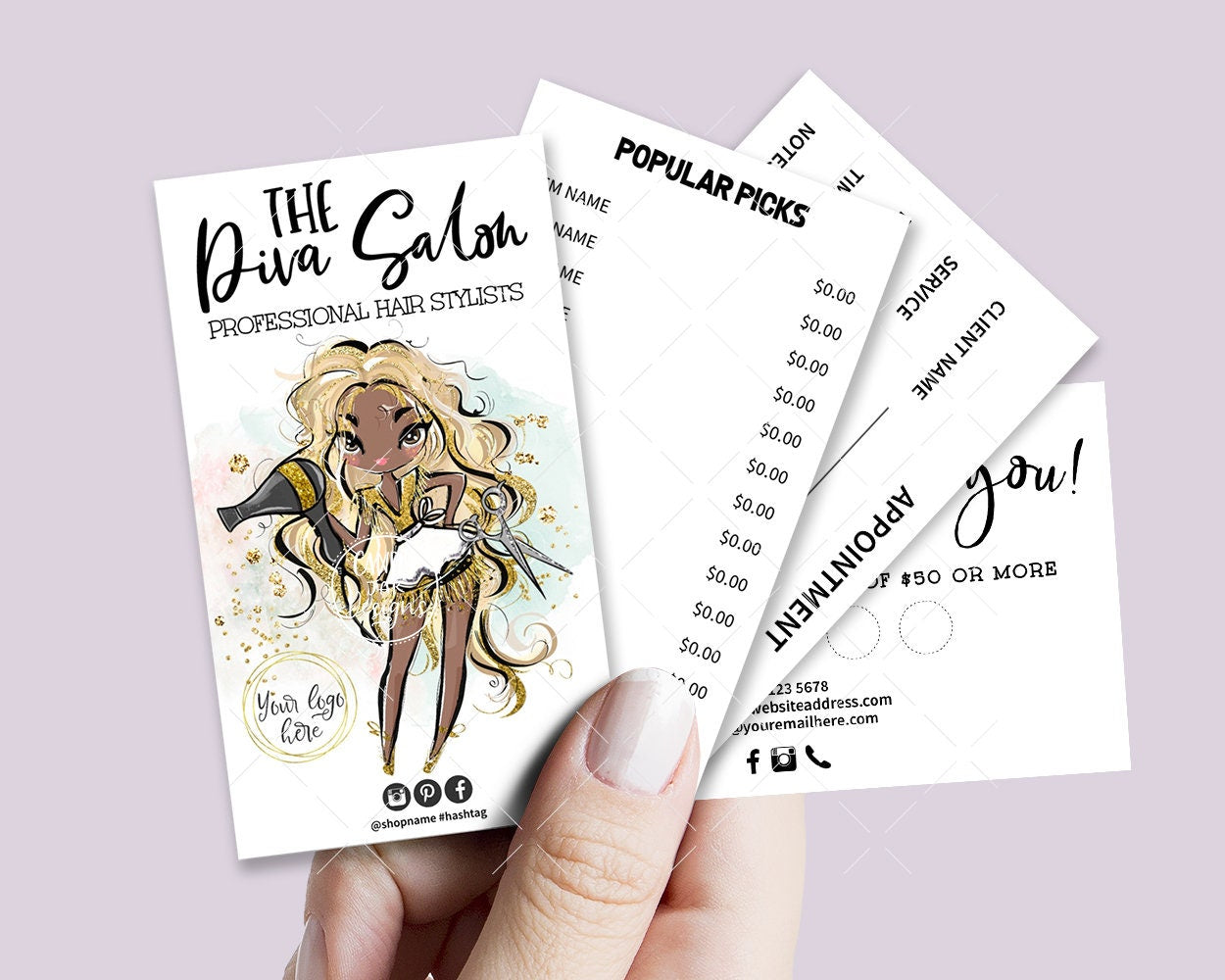 Hair Salon Diva Business Card Set