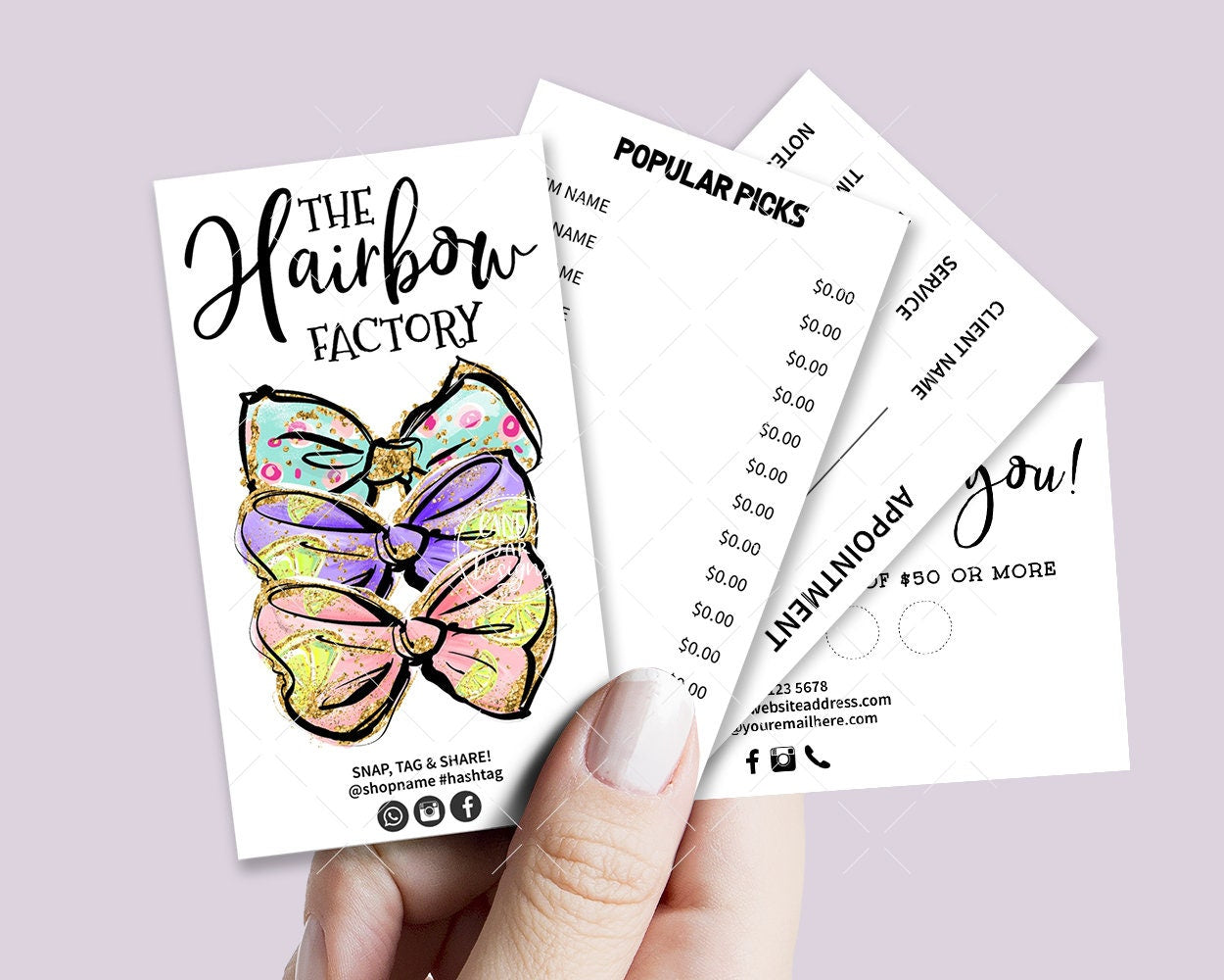 Hair Bow Business Card, Mini Menu Card