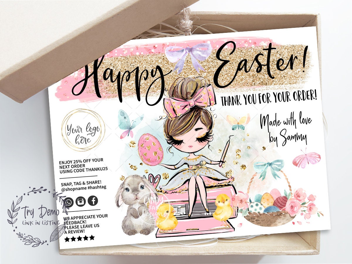 Handcrafter Easter Thank You Insert Card, Craft Girl