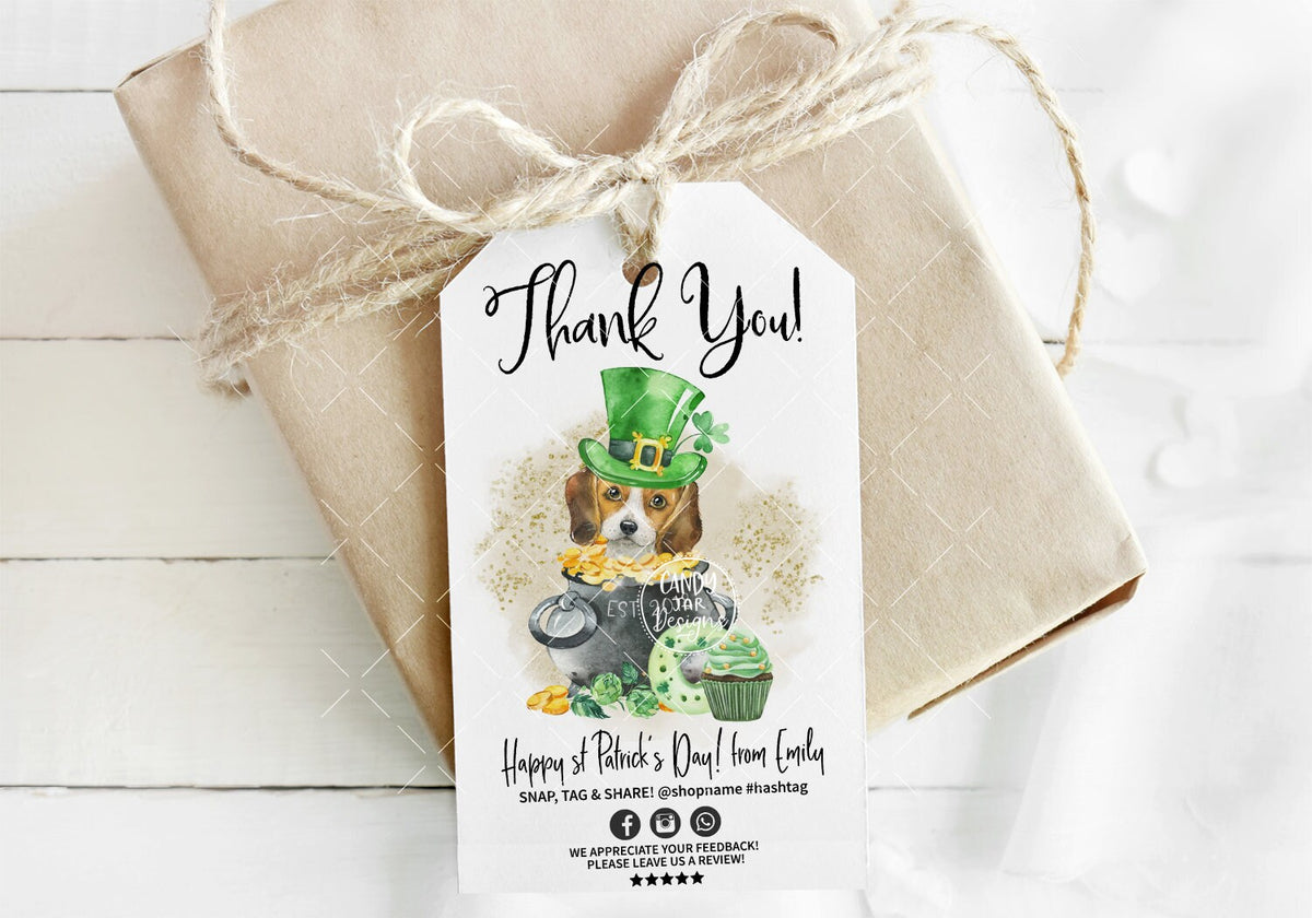 Dog St Patrick&#39;s Day Hang Tag, Pet Cookie Baking Insert, Printable Cookie Packaging, Editable, Printable, CJ151-01v1-TGA - Candy Jar Studios