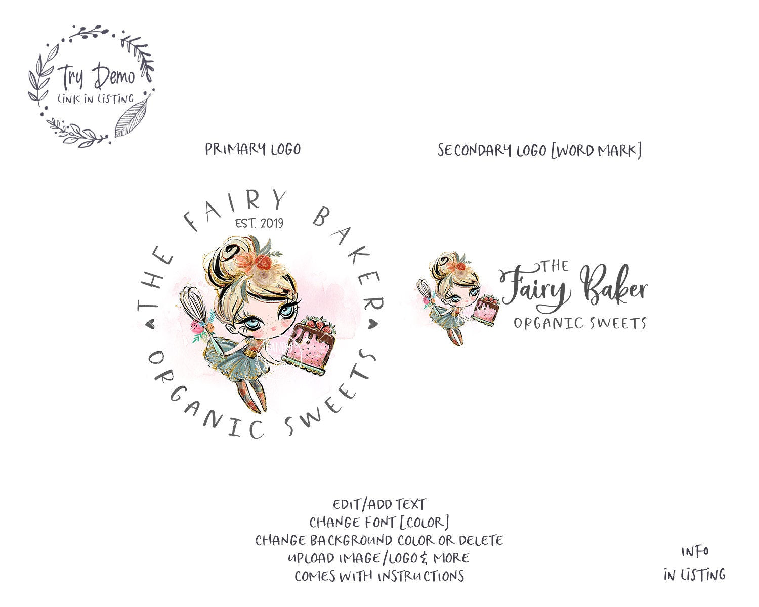 Cake Bakery Logo, Baking Fairy