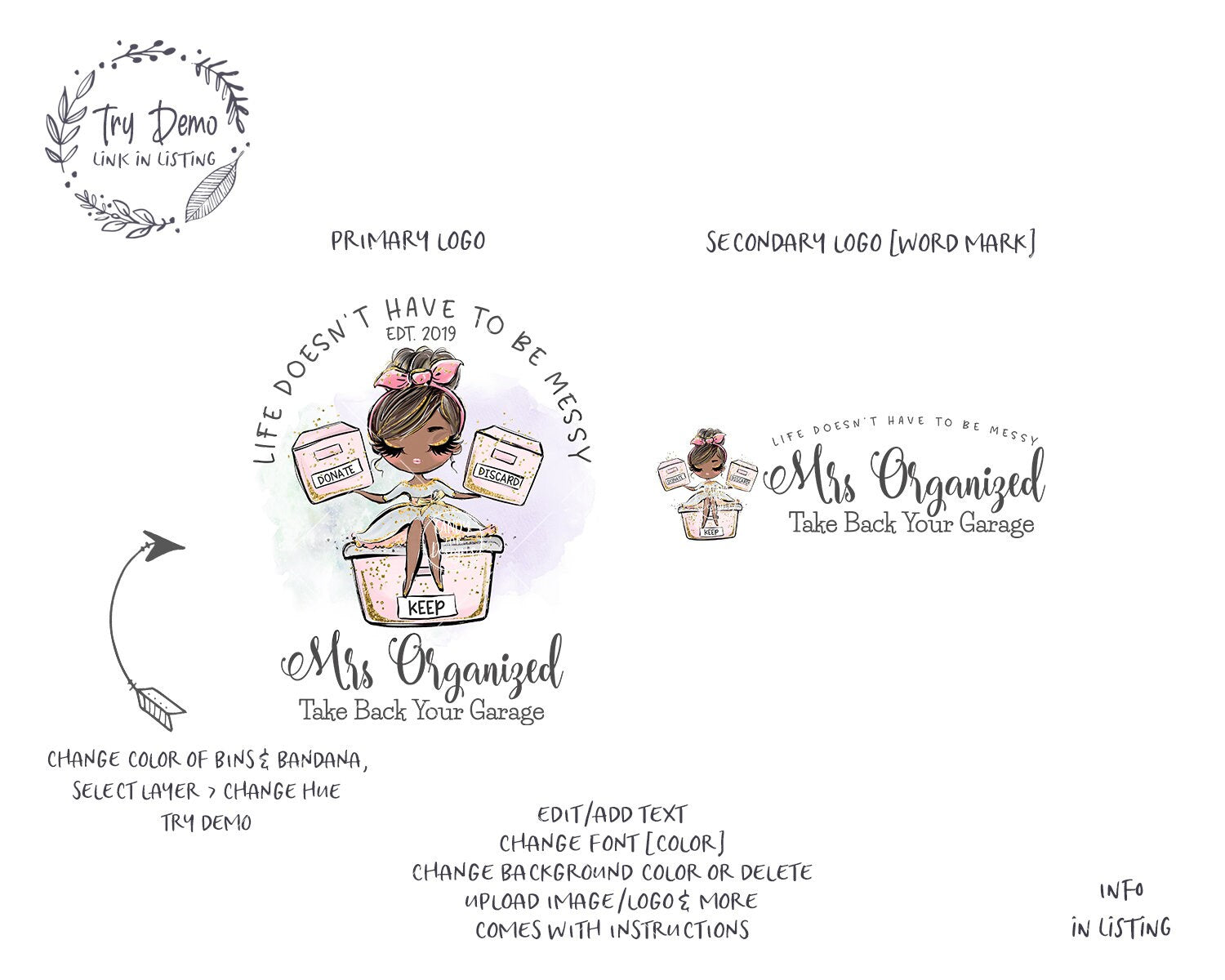 Professional Organizer Logo, Organizer Girl - Candy Jar Studios