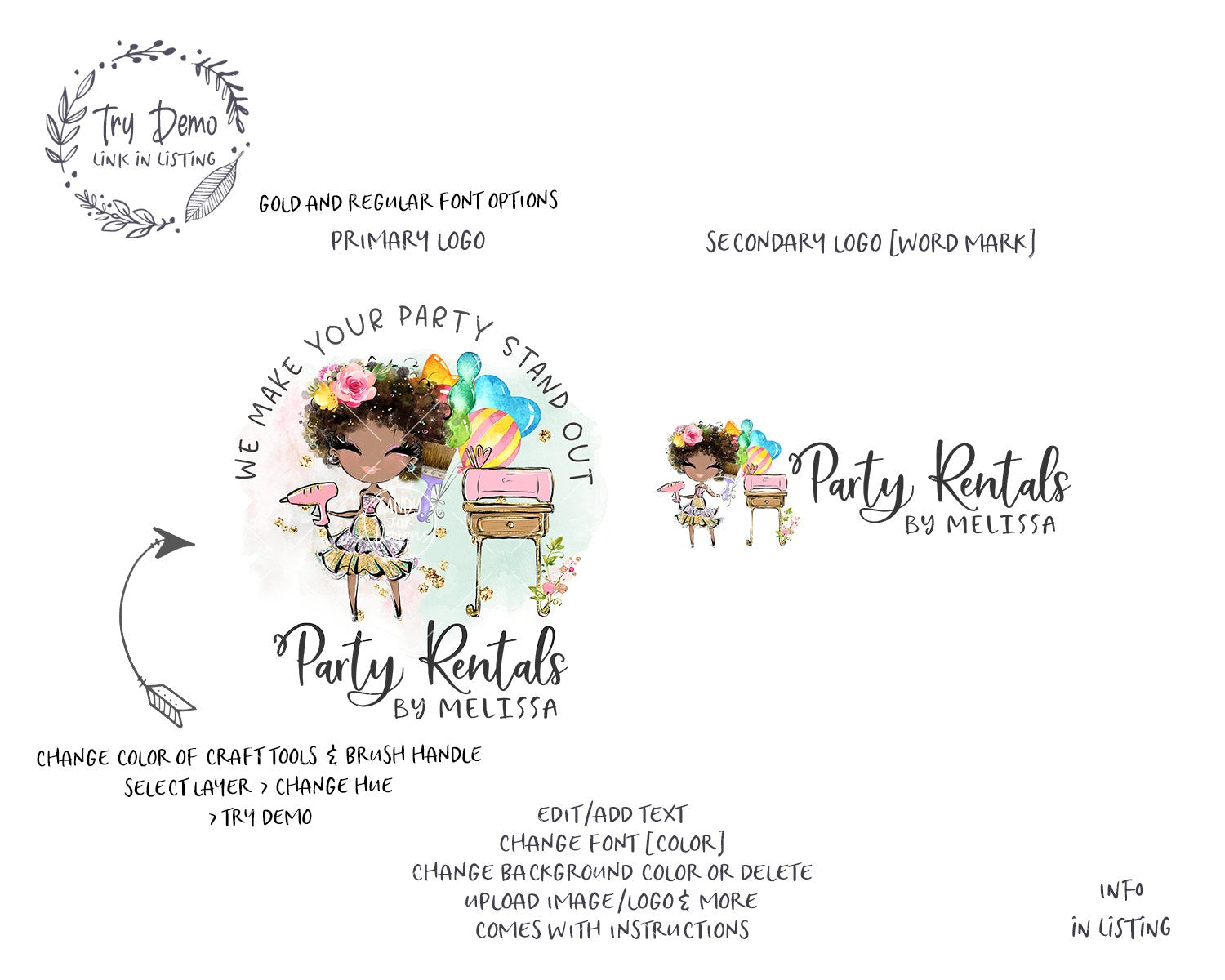 Party Rentals Logo, Craft Girl