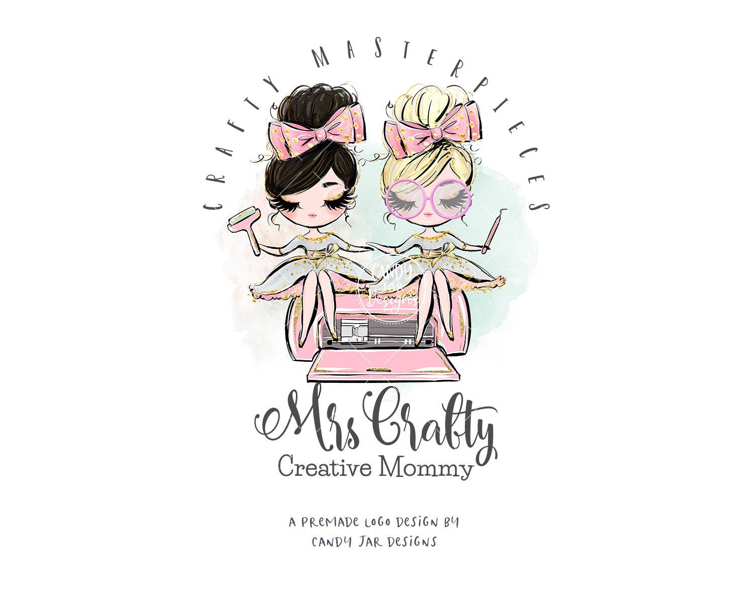 Handcrafter Logo, Craft Twin Girls Logo, Crafter Sisters, Editable Cricut Logo, Friends, Black, Blond, CJ009-23v9-fbfo-LGO-FEA - Candy Jar Studios