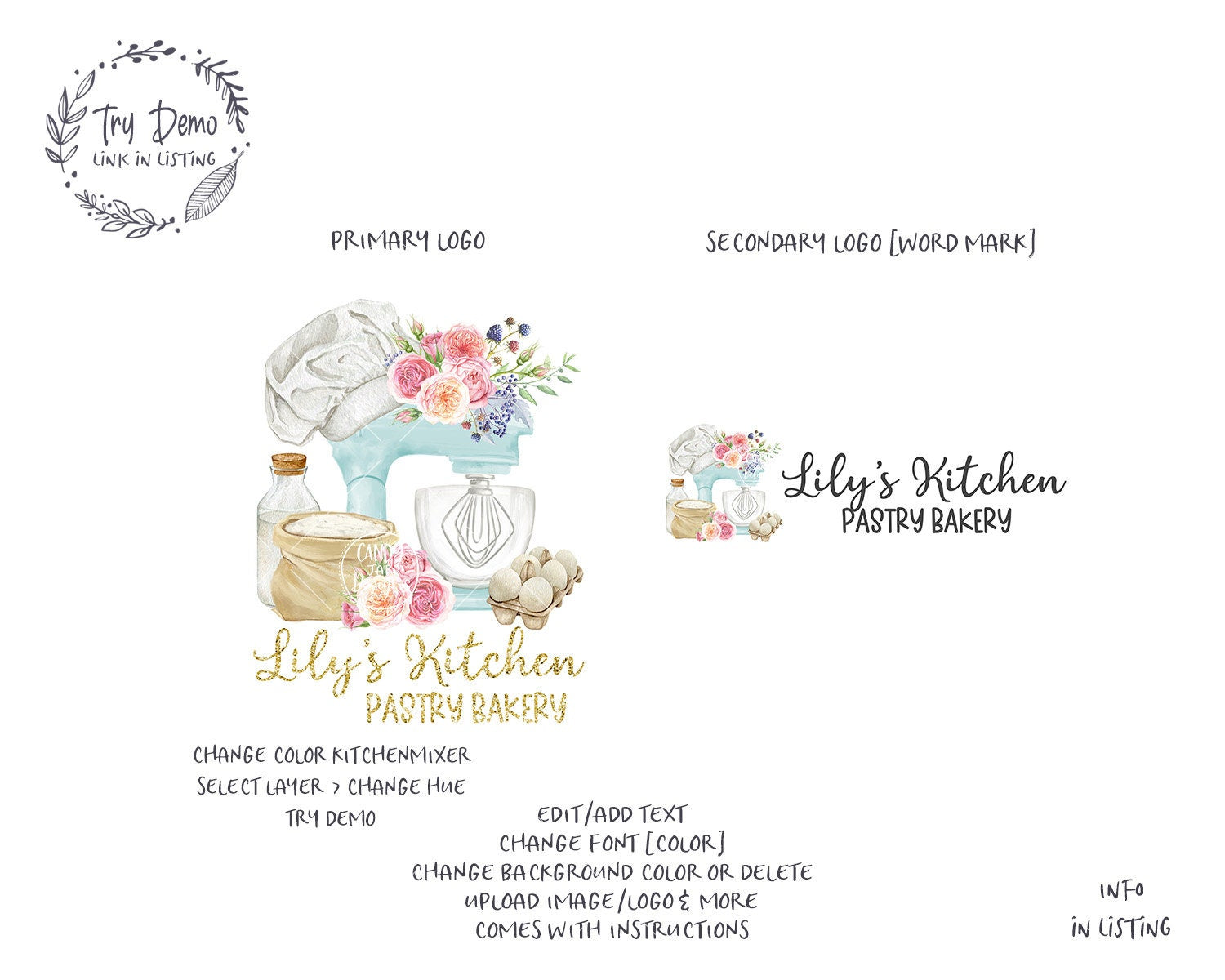 Kitchen Mixer Logo, Bakery Farmhouse Logo - Candy Jar Studios